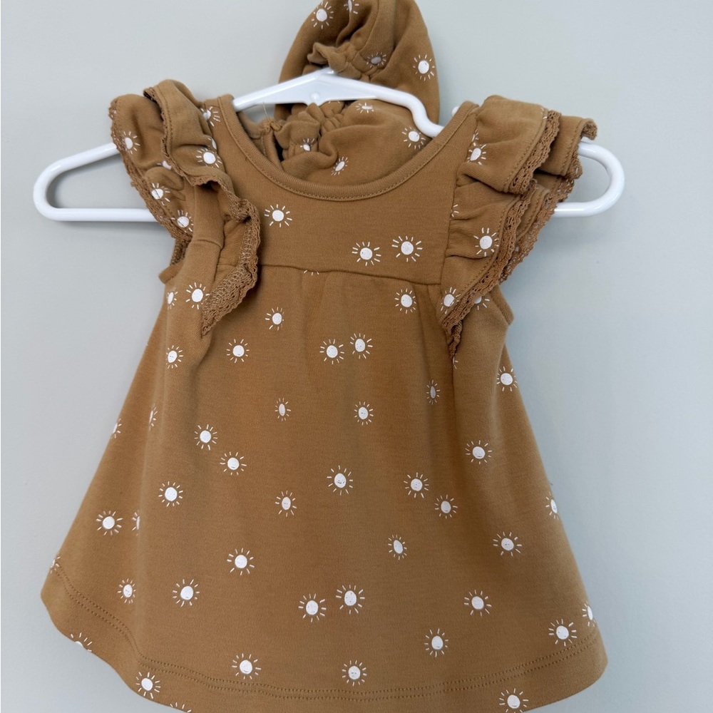 Quincy Mae Sun Print Ruffle Baby Dress - Mustard